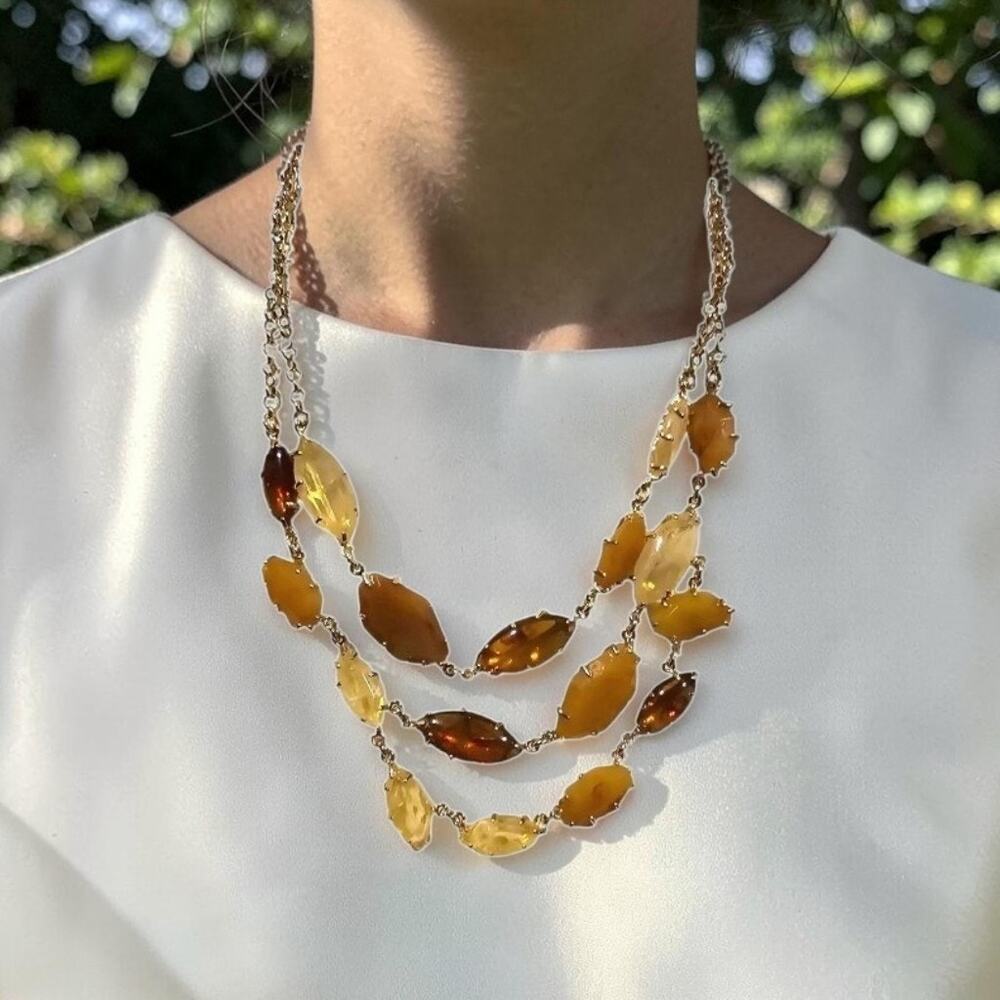 Talbots Necklace Layered Beaded Brown Beige Earth Tones 18" 20" SKU 2015